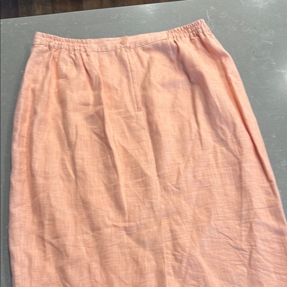 Vintage 100% Linen Orange Pink Midi Pencil Skirt Casual